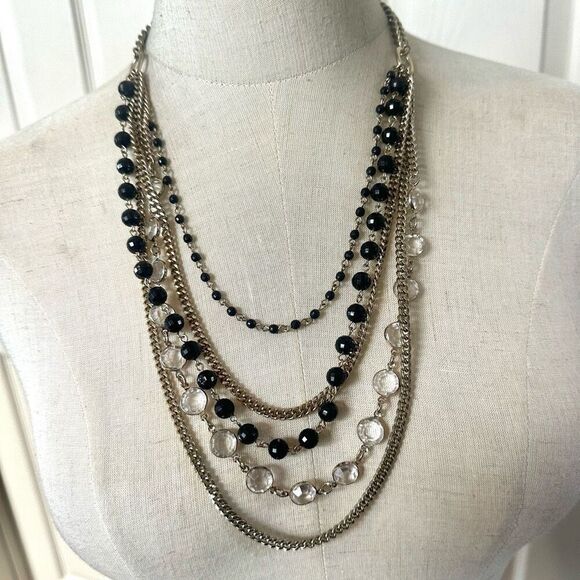 Coldwater Creek multi strand gold tone and black beaded necklace - Picture 1 of 7